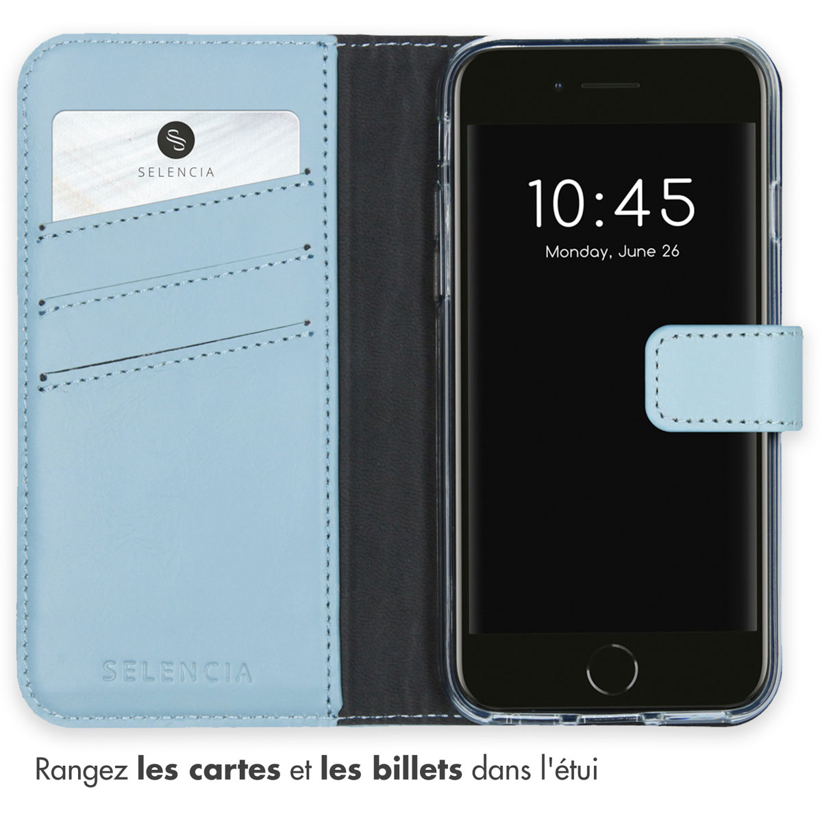 Selencia Echt Lederen Bookcase Apple iPhone SE (2022 / 2020) / 8 / 7 / 6(s) - Lichtblauw