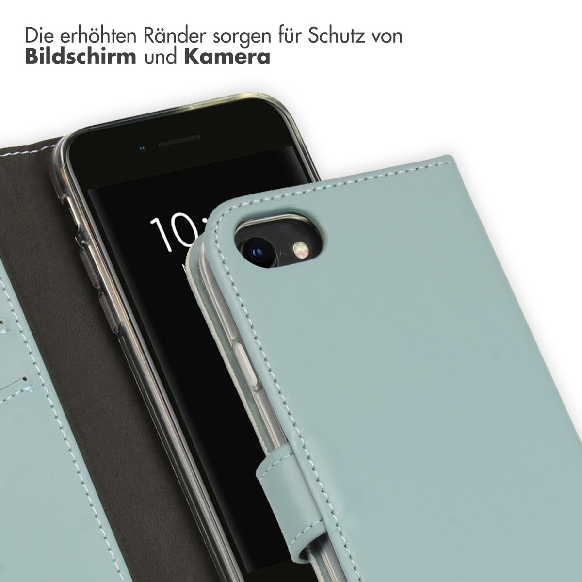 Selencia Echt Lederen Bookcase Apple iPhone SE (2022 / 2020) / 8 / 7 / 6(s) - Lichtblauw