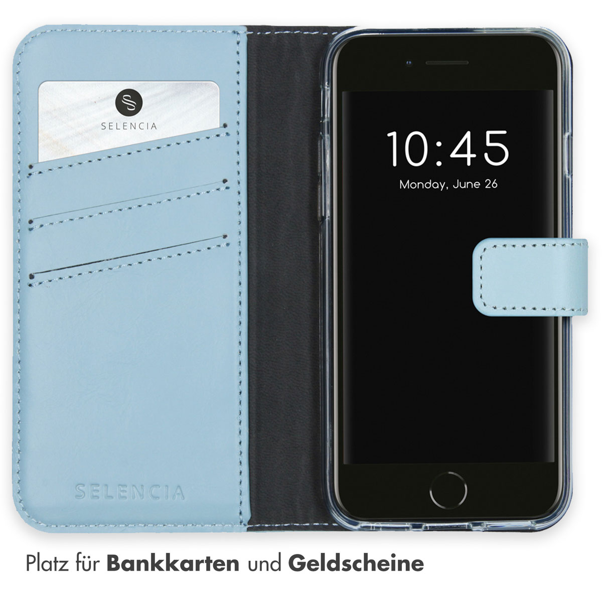 Selencia Echt Lederen Bookcase Apple iPhone SE (2022 / 2020) / 8 / 7 / 6(s) - Lichtblauw