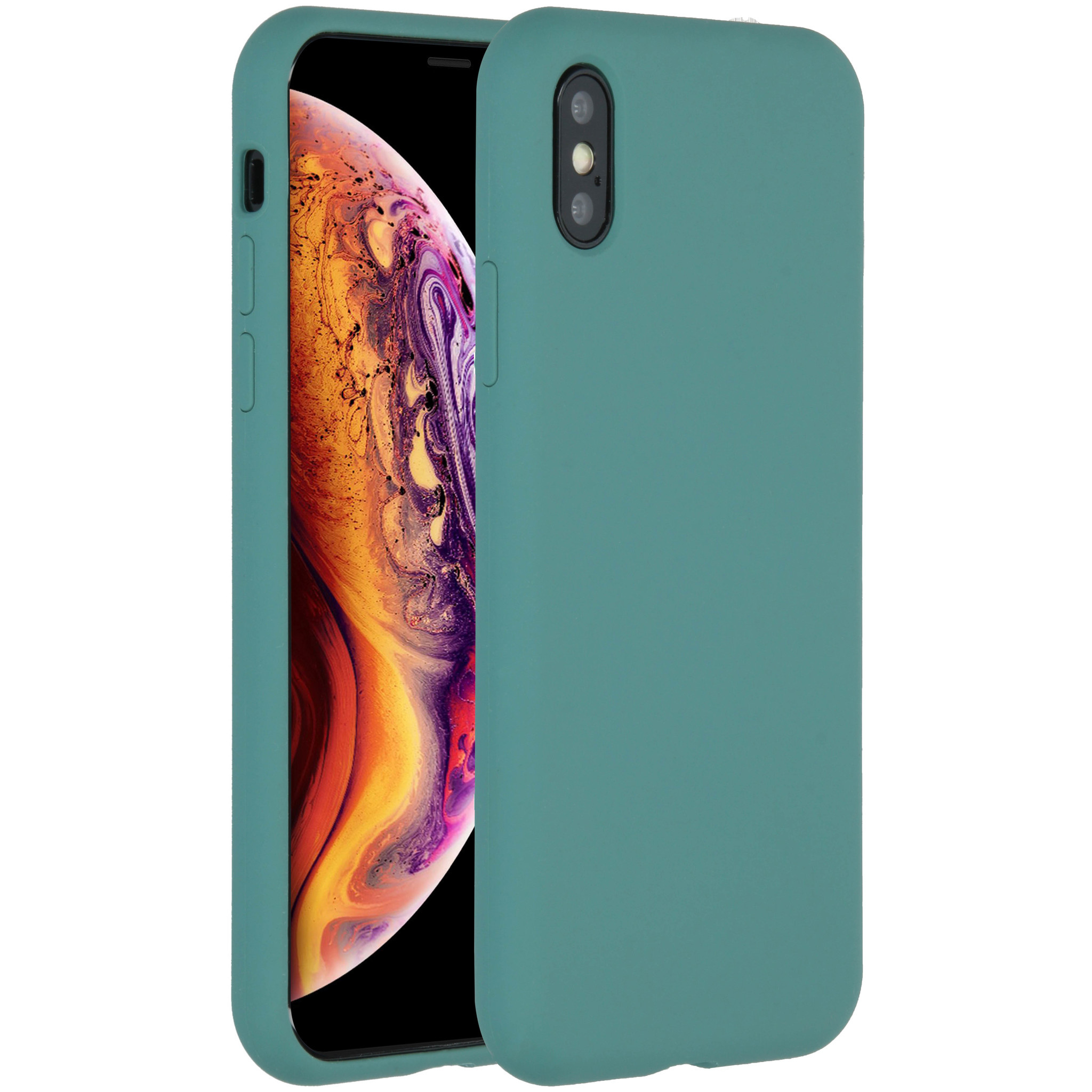 Accezz Liquid Silicone Backcover Apple iPhone Xs / X - Donkergroen