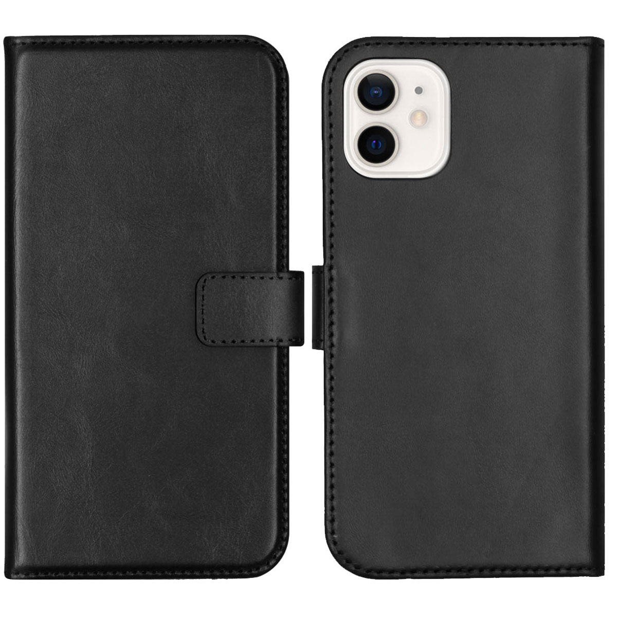 Selencia Echt Lederen Bookcase Apple iPhone 12 Mini - Zwart