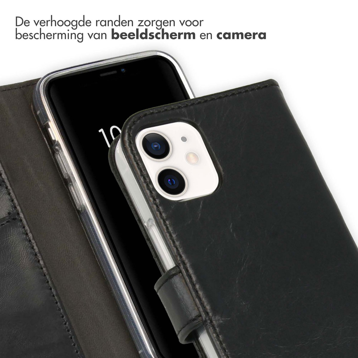 Selencia Echt Lederen Bookcase Apple iPhone 12 Mini - Zwart