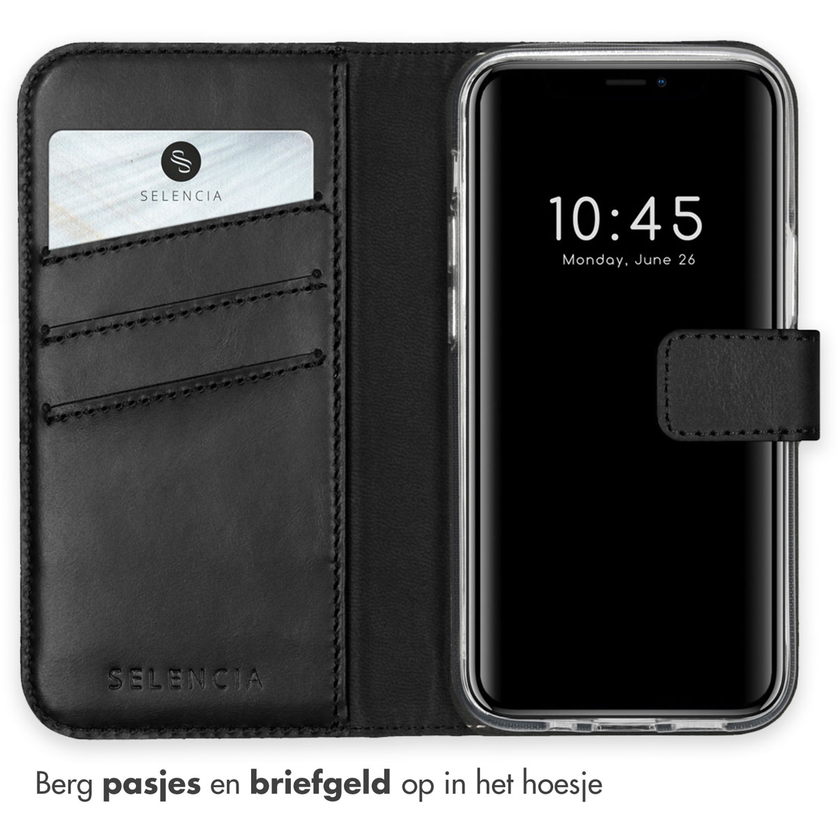 Selencia Echt Lederen Bookcase Apple iPhone 12 Mini - Zwart