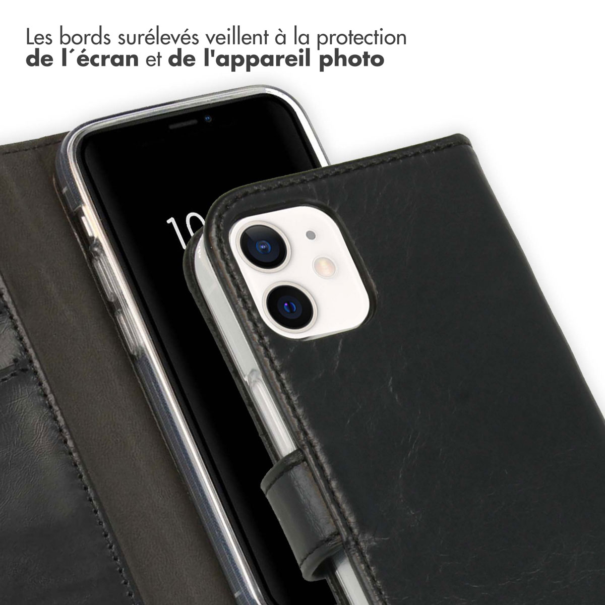 Selencia Echt Lederen Bookcase Apple iPhone 12 Mini - Zwart