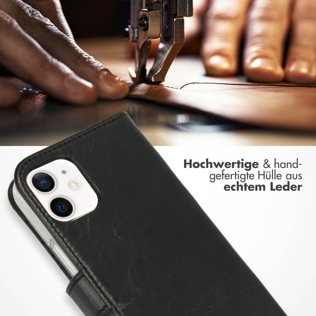 Selencia Echt Lederen Bookcase Apple iPhone 12 Mini - Zwart