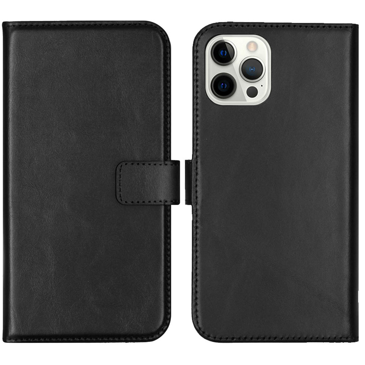 Selencia Echt Lederen Bookcase Apple iPhone 12 Pro Max - Zwart
