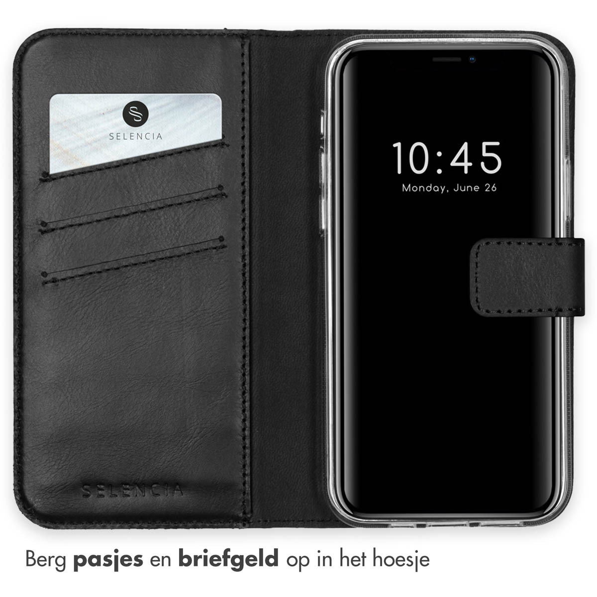 Selencia Echt Lederen Bookcase Apple iPhone 12 Pro Max - Zwart