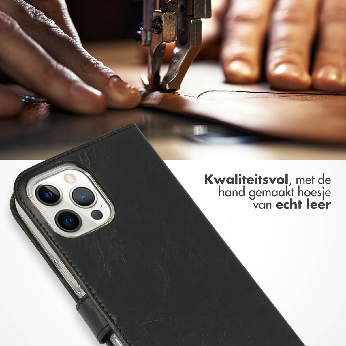 Selencia Echt Lederen Bookcase Apple iPhone 12 Pro Max - Zwart