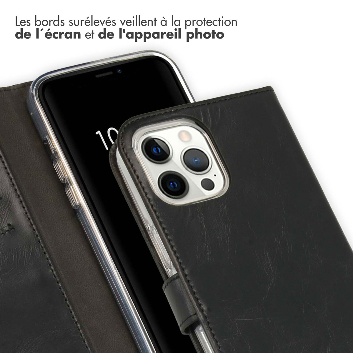 Selencia Echt Lederen Bookcase Apple iPhone 12 Pro Max - Zwart