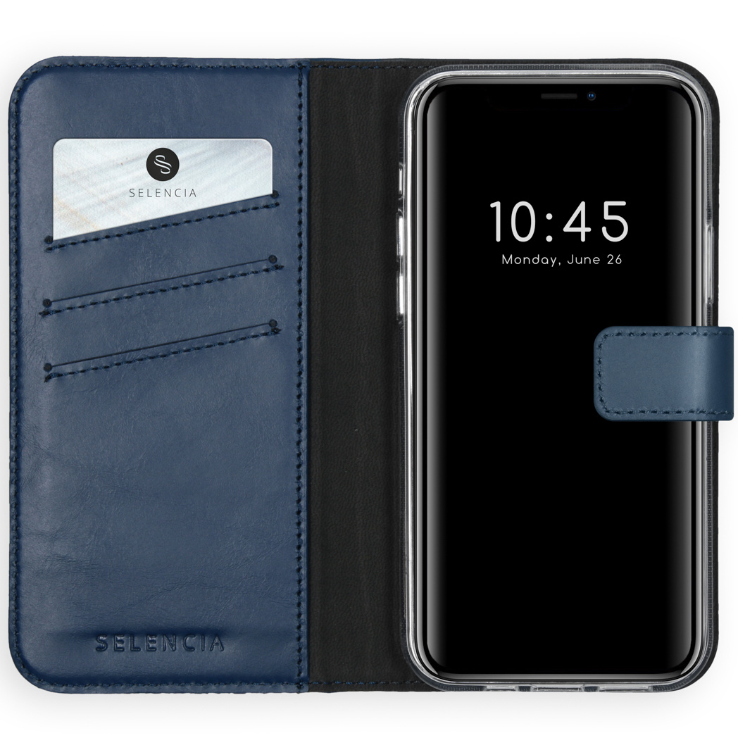Selencia Echt Lederen Bookcase Apple iPhone 12 Pro Max - Blauw