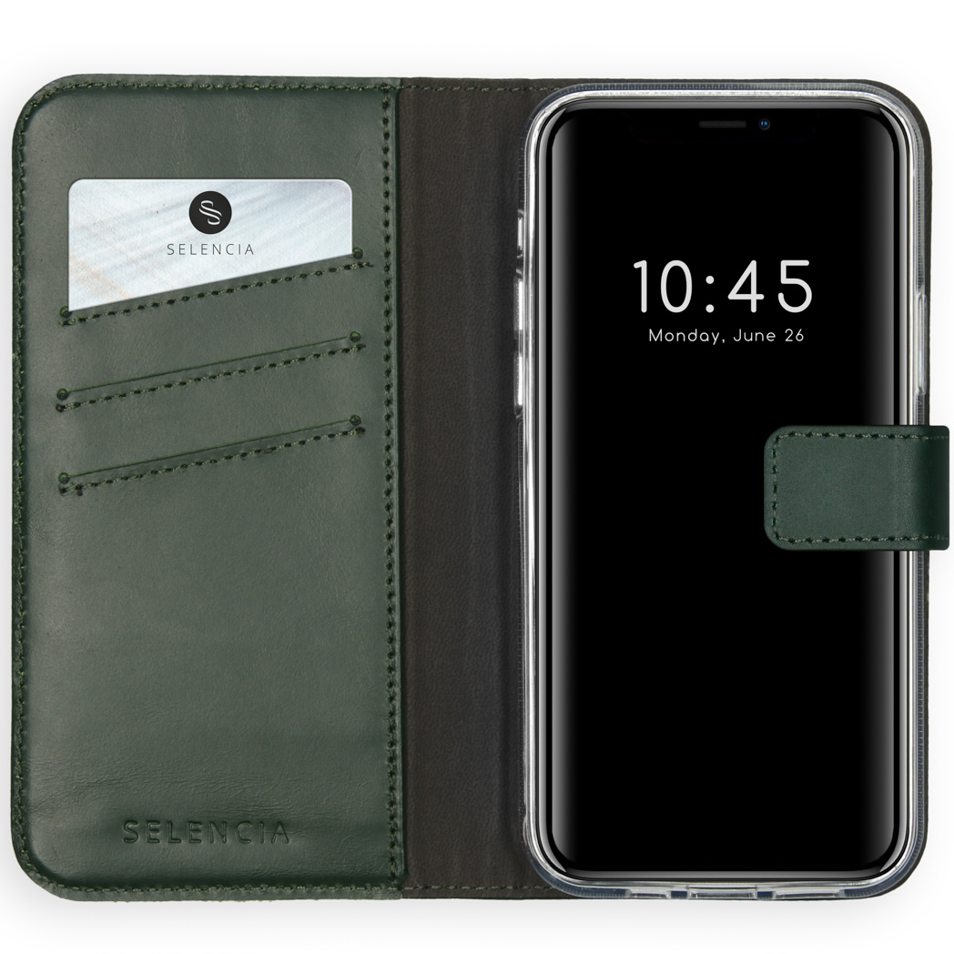 Selencia Echt Lederen Bookcase Apple iPhone 12 (Pro) - Groen