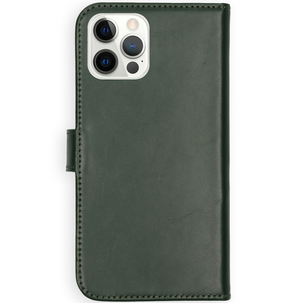 Selencia Echt Lederen Bookcase Apple iPhone 12 (Pro) - Groen