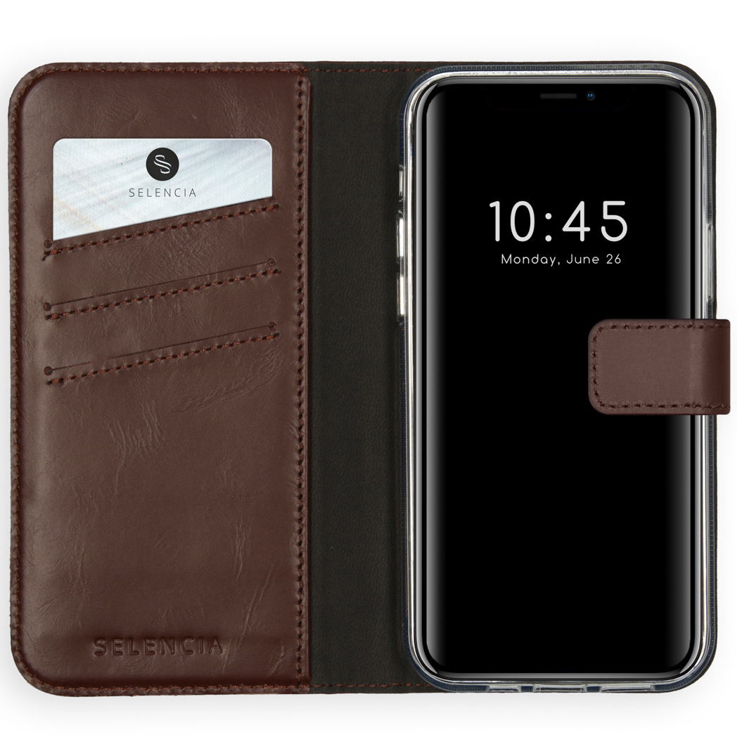 Selencia Echt Lederen Bookcase Apple iPhone 12 (Pro) - Bruin