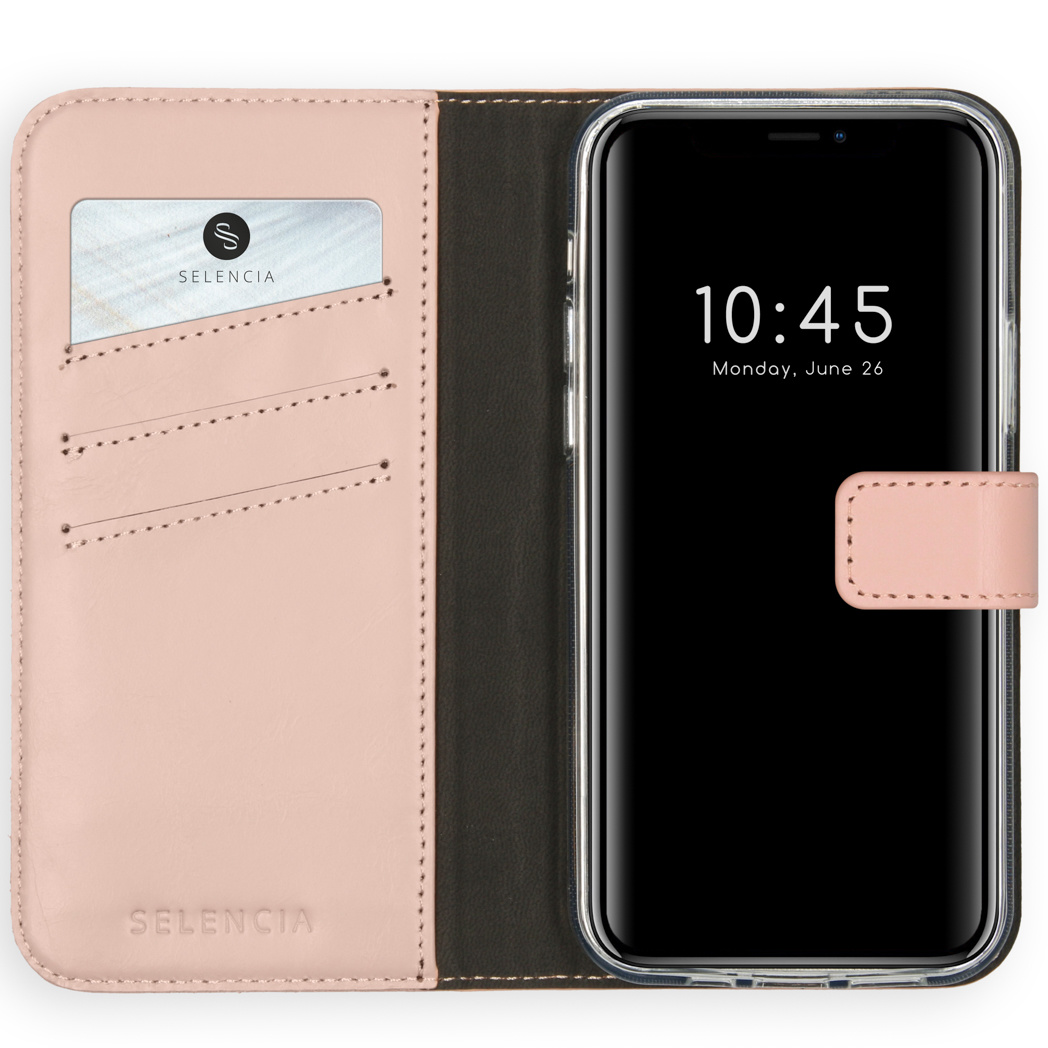 Selencia Echt Lederen Bookcase Apple iPhone 12 (Pro) - Roze