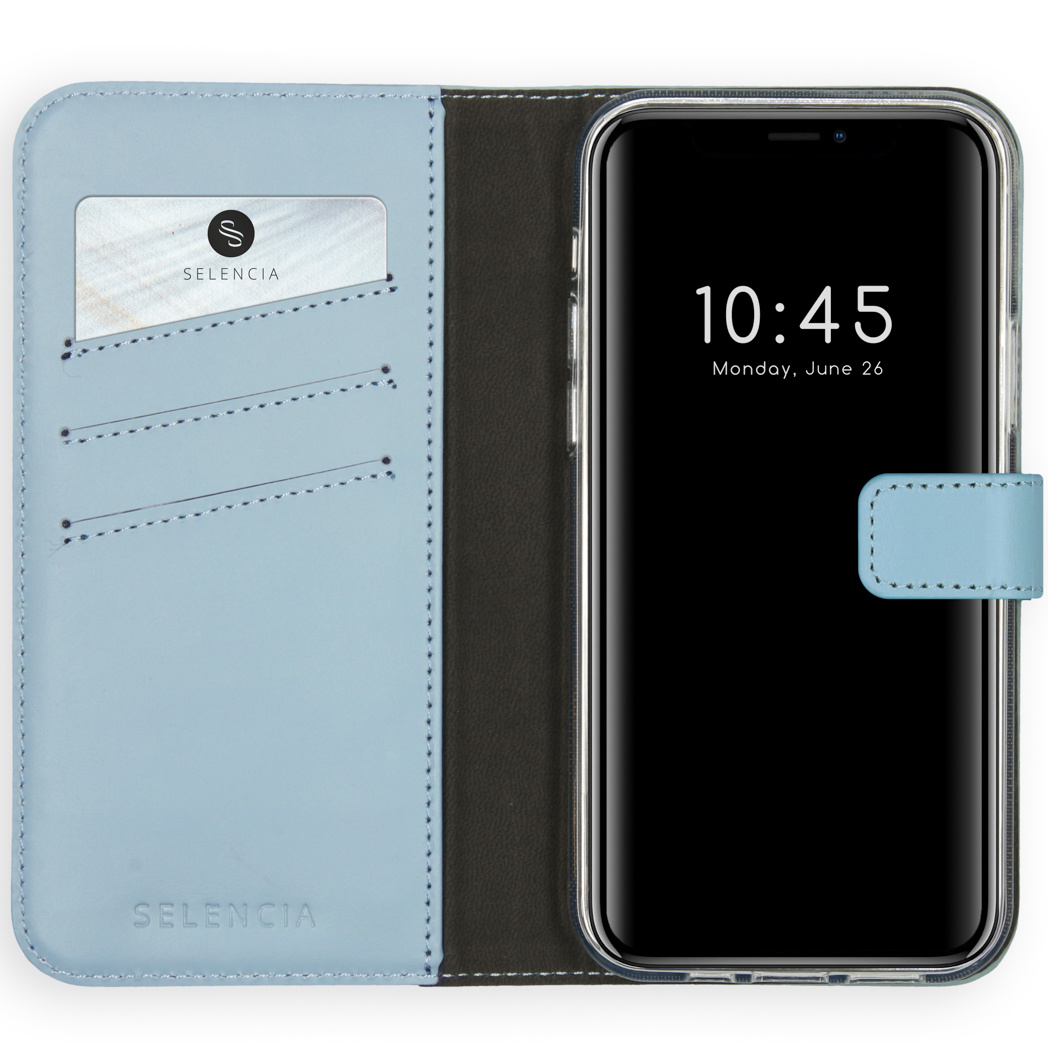 Selencia Echt Lederen Bookcase Apple iPhone 12 (Pro) - Lichtblauw