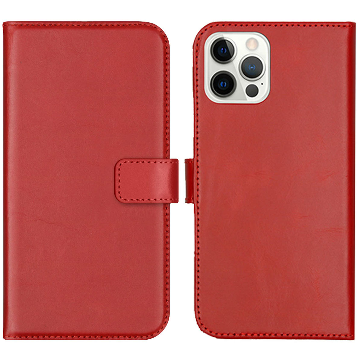 Selencia Echt Lederen Bookcase Apple iPhone 12 (Pro) - Rood