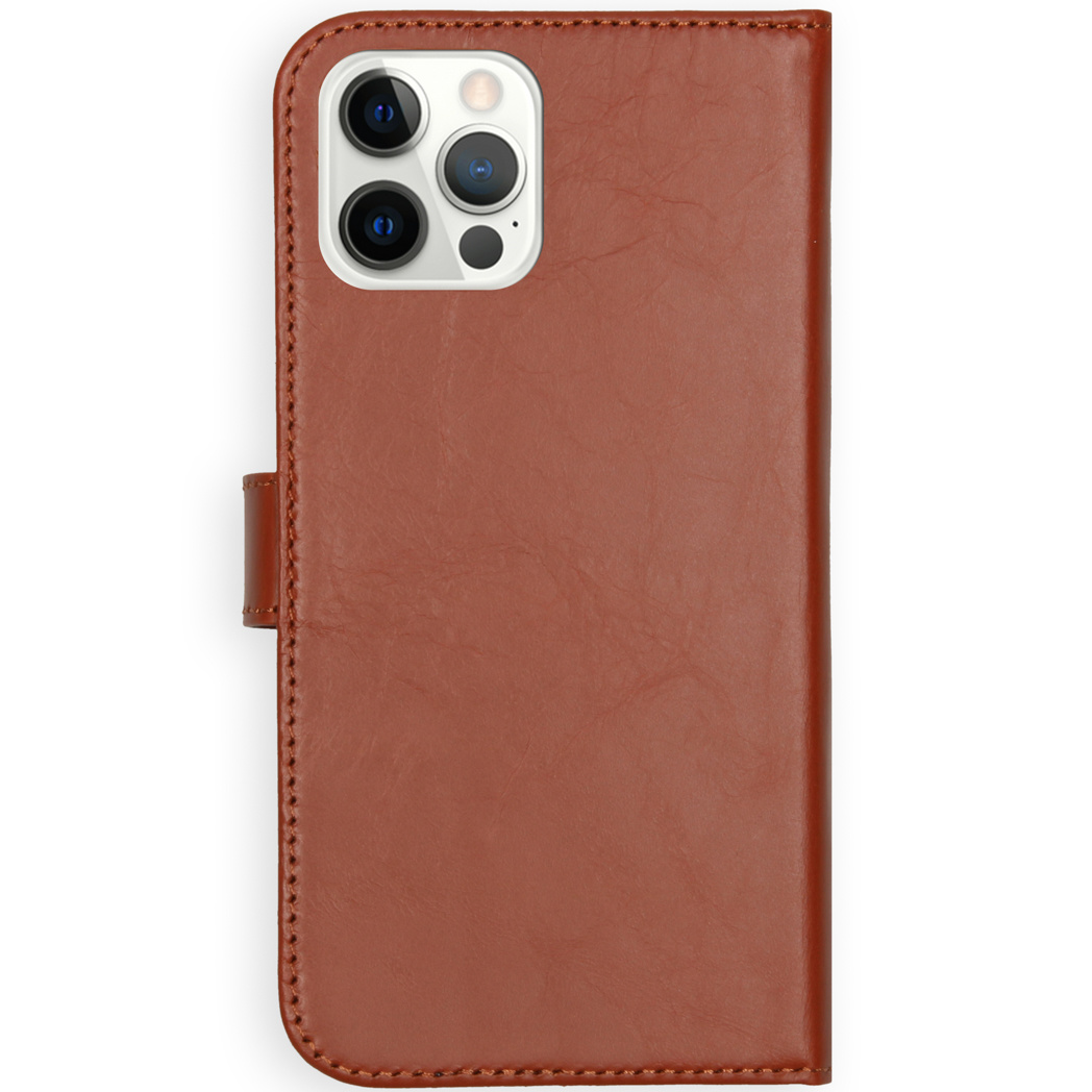 Selencia Echt Lederen Bookcase Apple iPhone 12 (Pro) - Lichtbruin