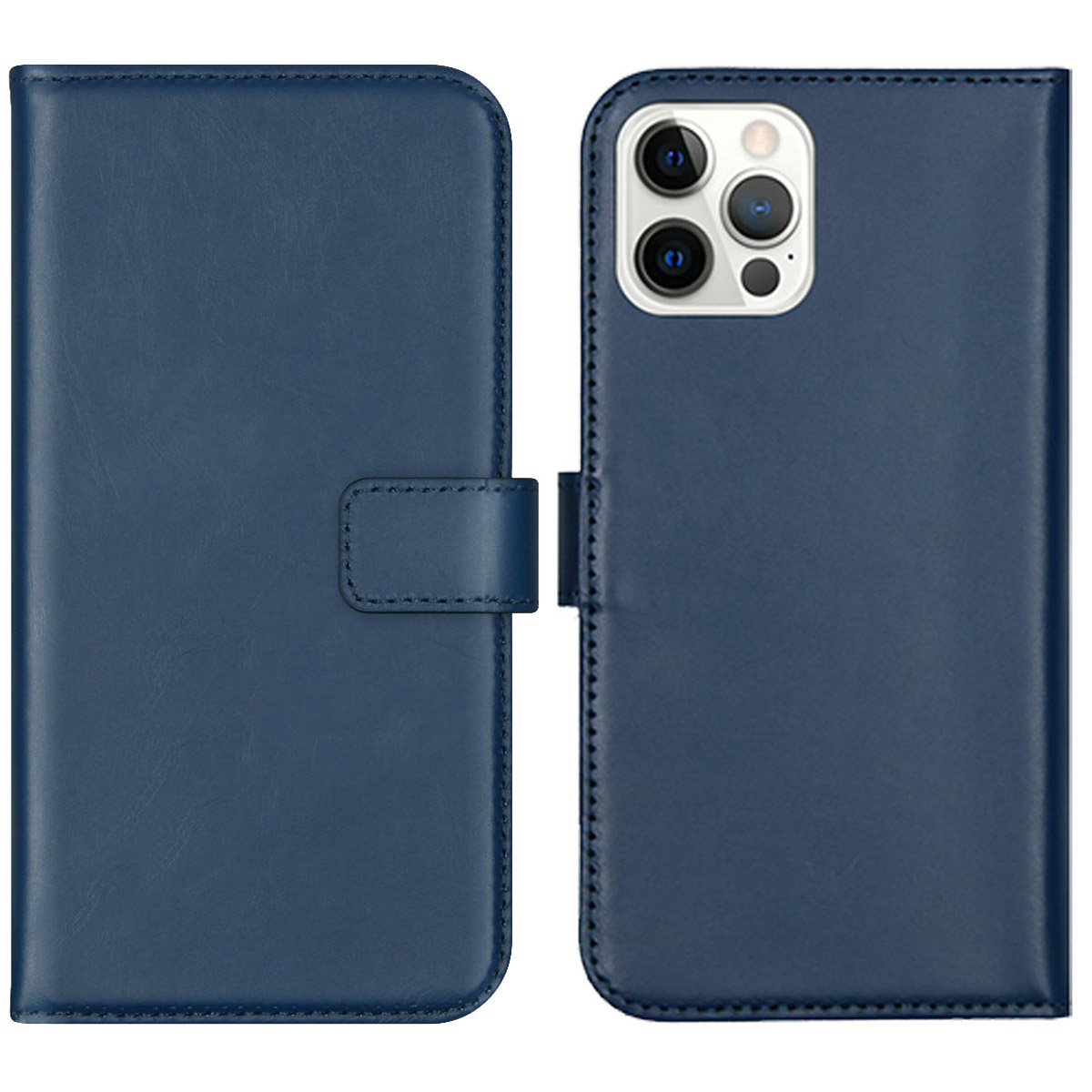 Selencia Echt Lederen Bookcase Apple iPhone 12 (Pro) - Blauw