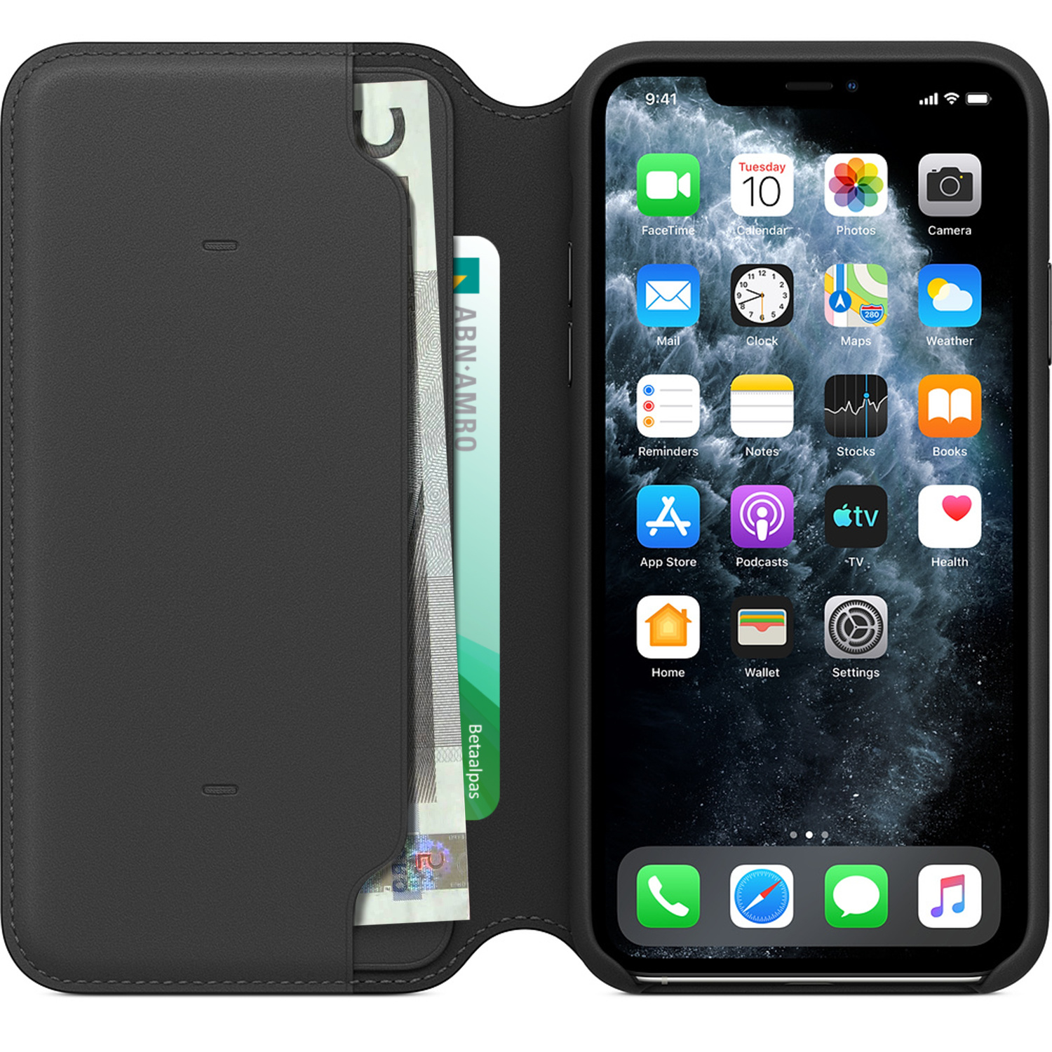 Leather Folio Bookcase Apple iPhone 11 Pro Max - Black