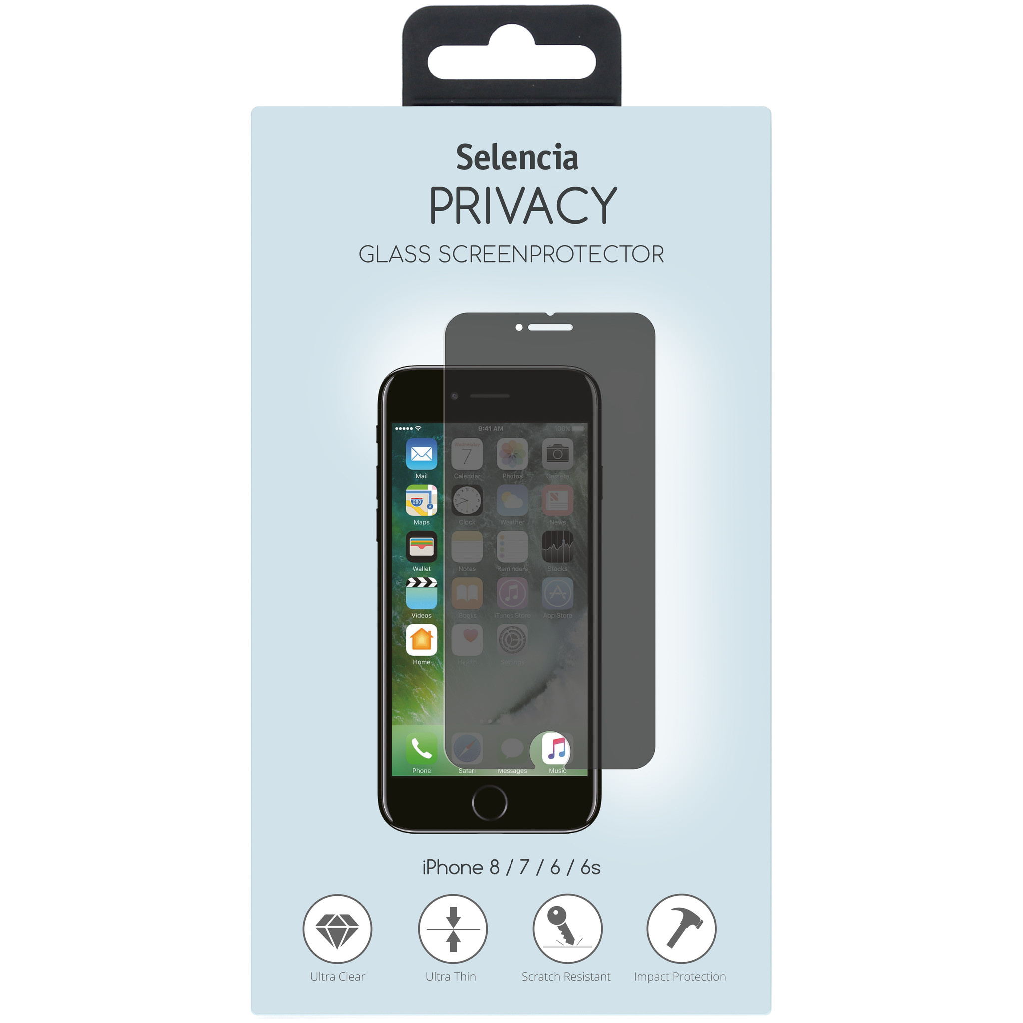 Selencia Gehard Glas Privacy Screenprotector Apple iPhone 8 / 7 / 6s / 6