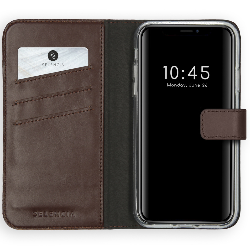 Selencia Echt Lederen Bookcase Apple iPhone Xs - Bruin