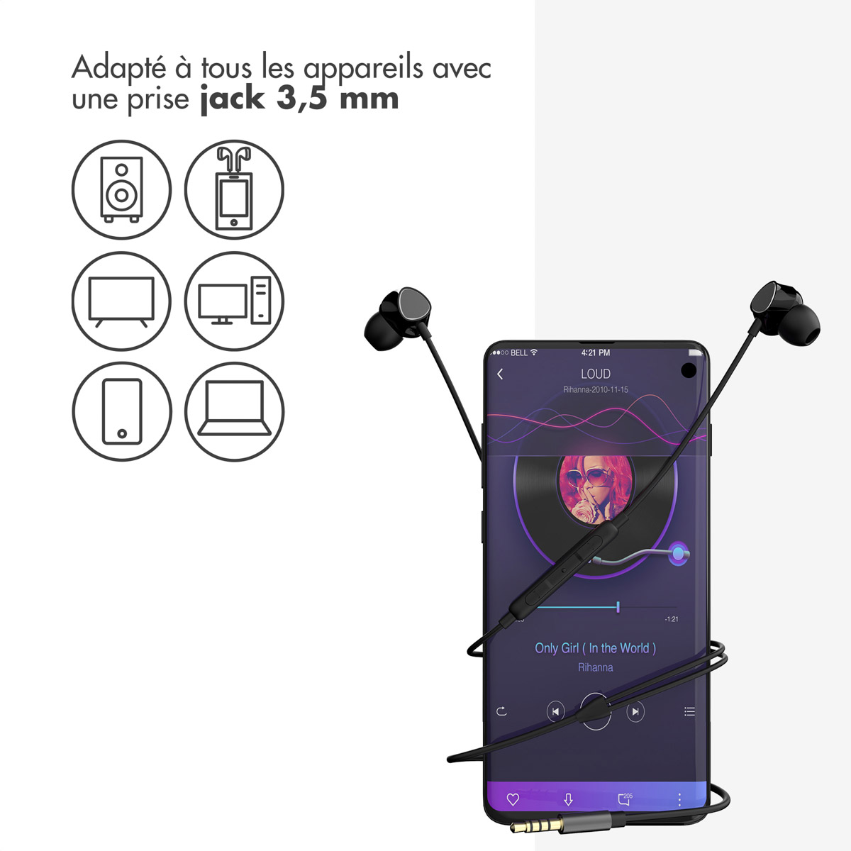 Accezz In-ear oordopjes - Bedrade oordopjes - AUX / 3,5 mm Jack aansluiting - Zwart
