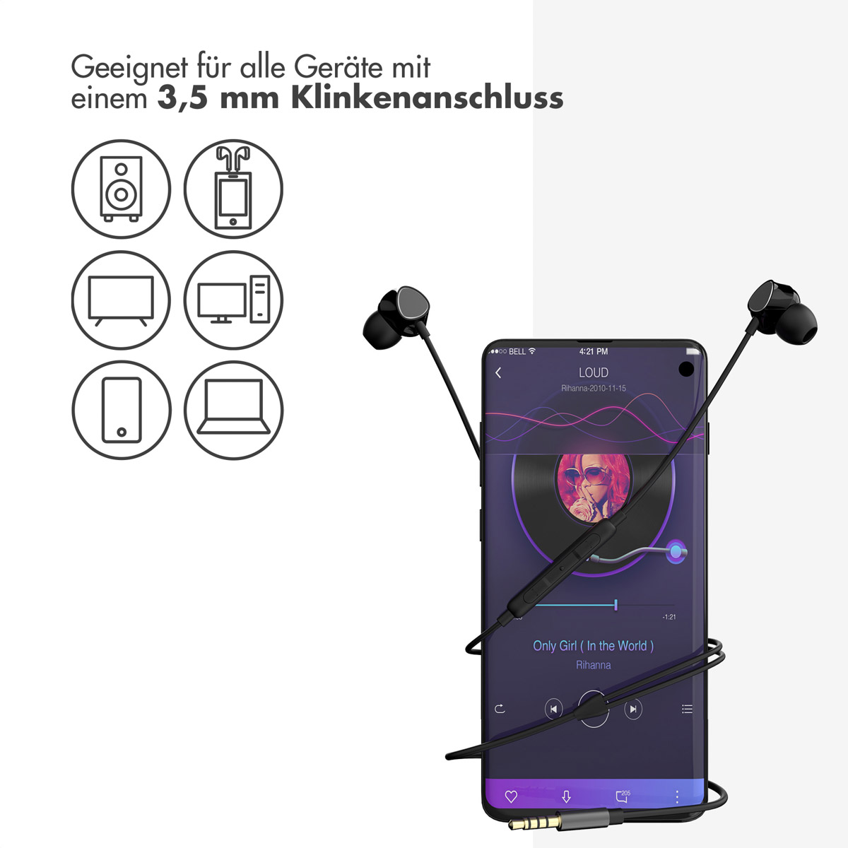 Accezz In-ear oordopjes - Bedrade oordopjes - AUX / 3,5 mm Jack aansluiting - Zwart