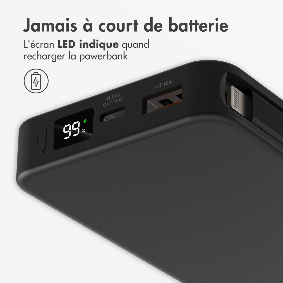 Accezz Powerbank 10.000 mAh met geïntegreerde kabels - Zwart
