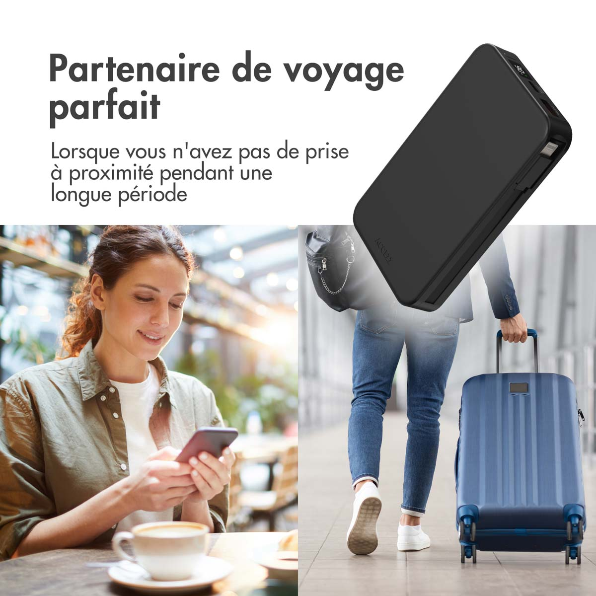 Accezz Powerbank 10.000 mAh met geïntegreerde kabels - Zwart
