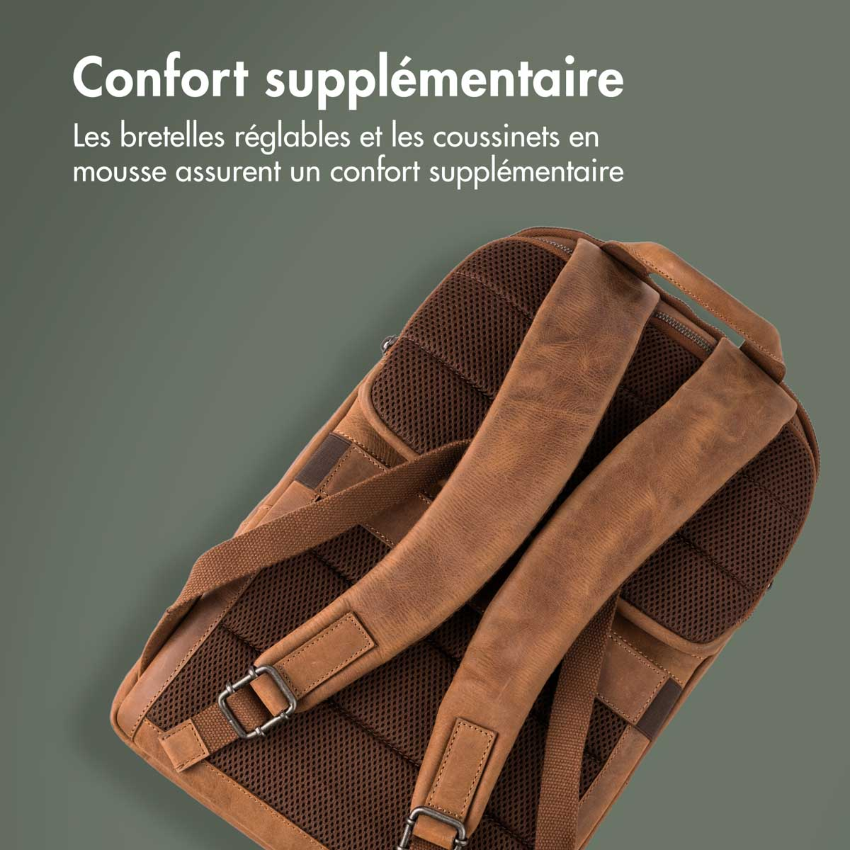 Accezz Leather Laptop rugzak 16 inch - Cognac