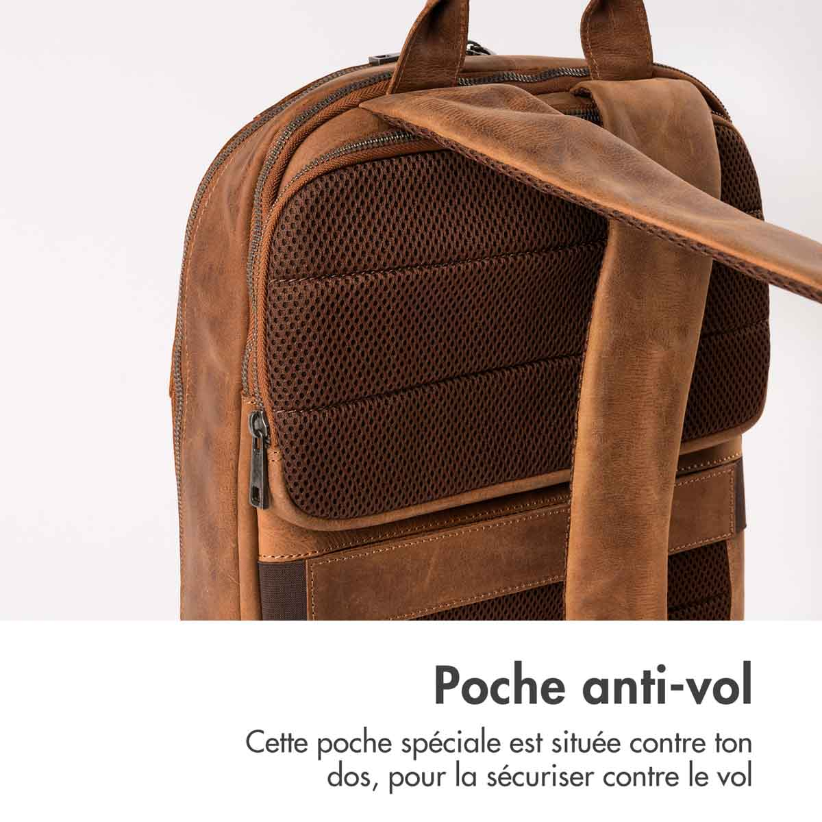 Accezz Leather Laptop rugzak 16 inch - Cognac