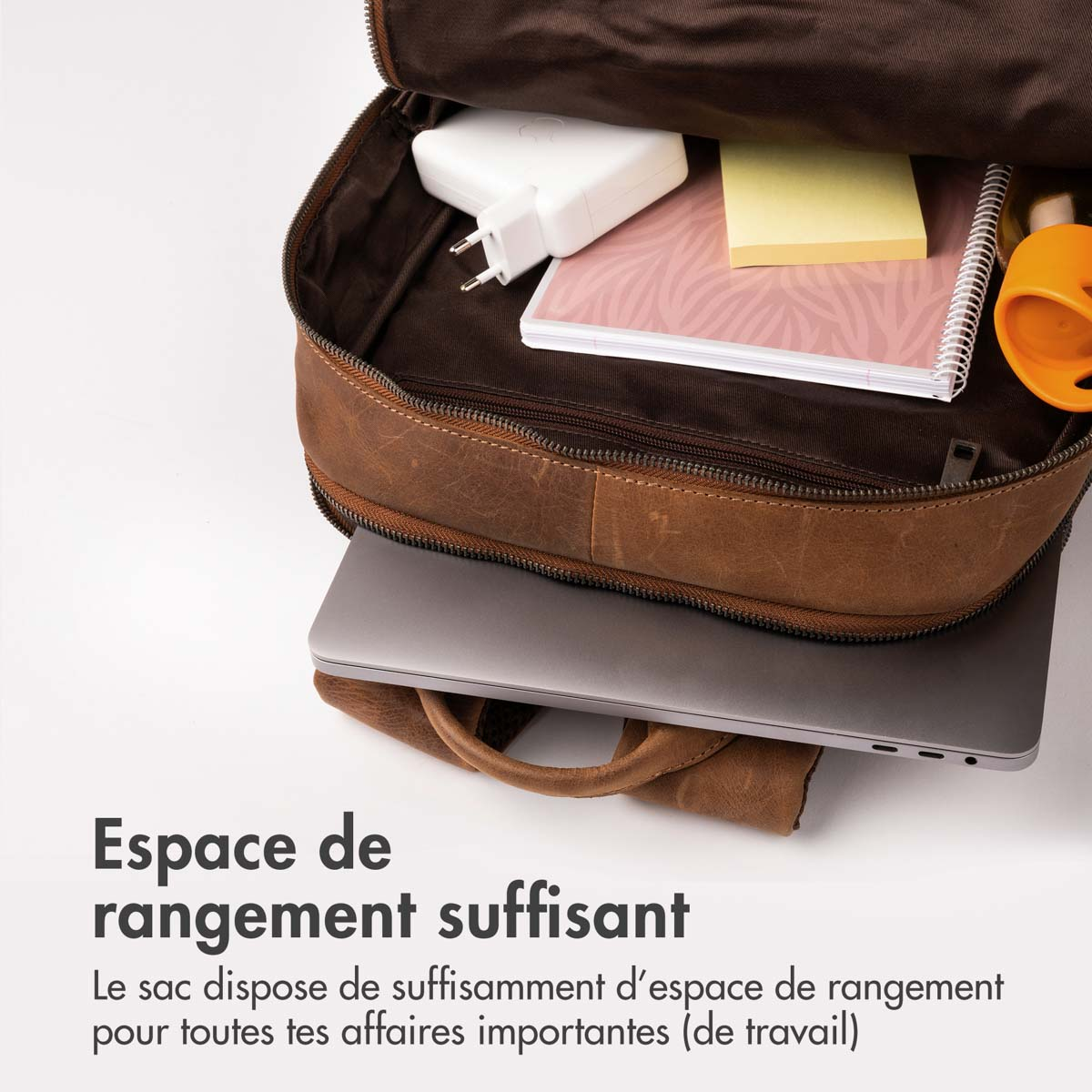 Accezz Leather Laptop rugzak 16 inch - Cognac