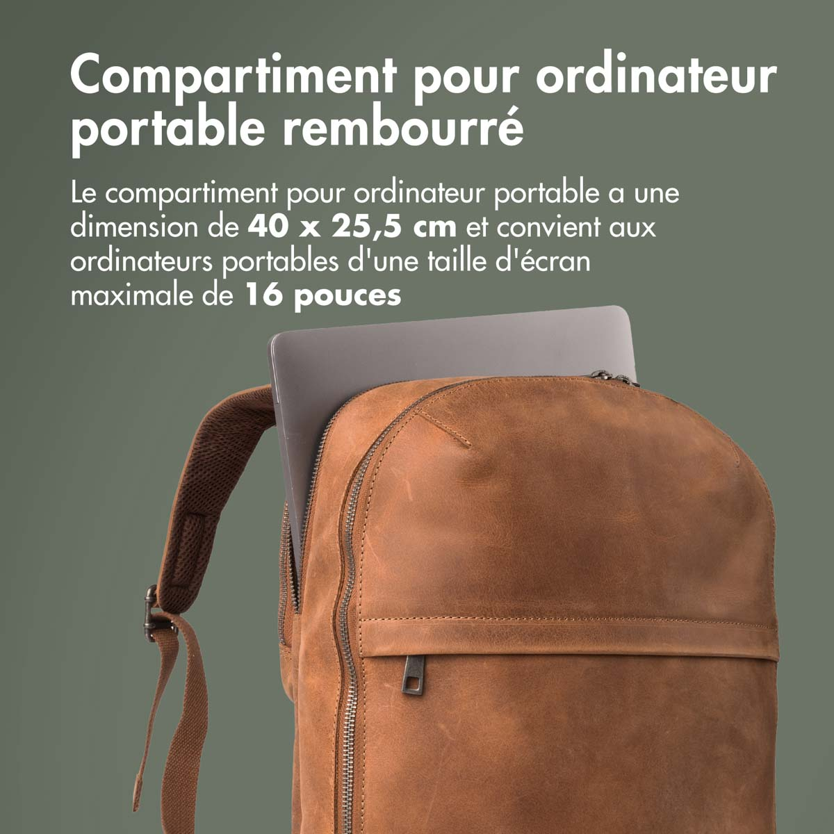 Accezz Leather Laptop rugzak 16 inch - Cognac