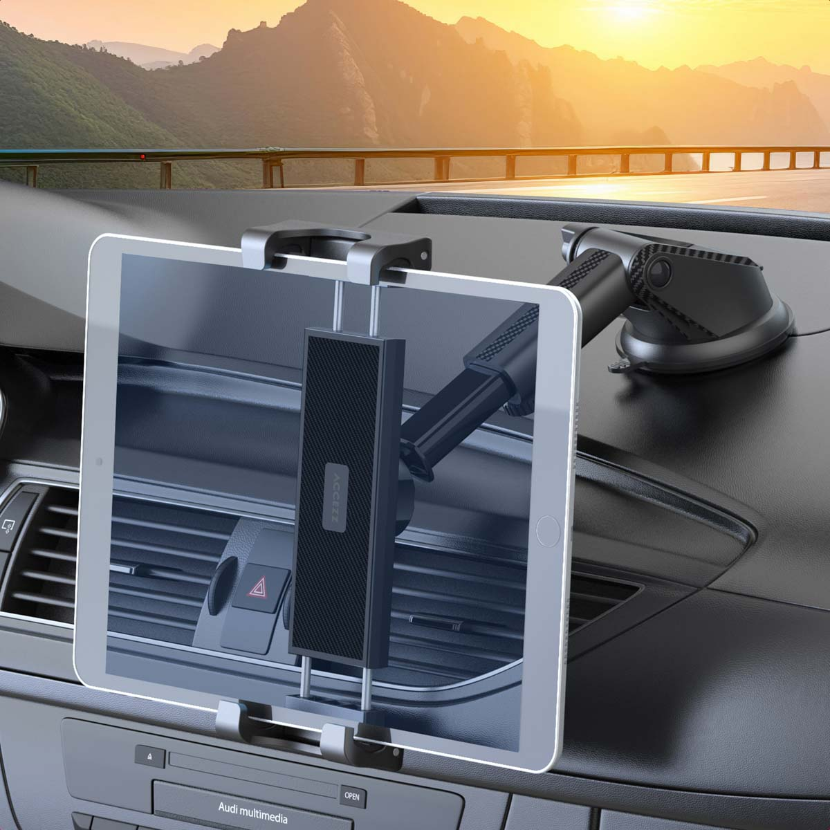 Accezz Tablet houder auto - Dashboard of voorruit - Verstelbaar - Universeel - Zwart