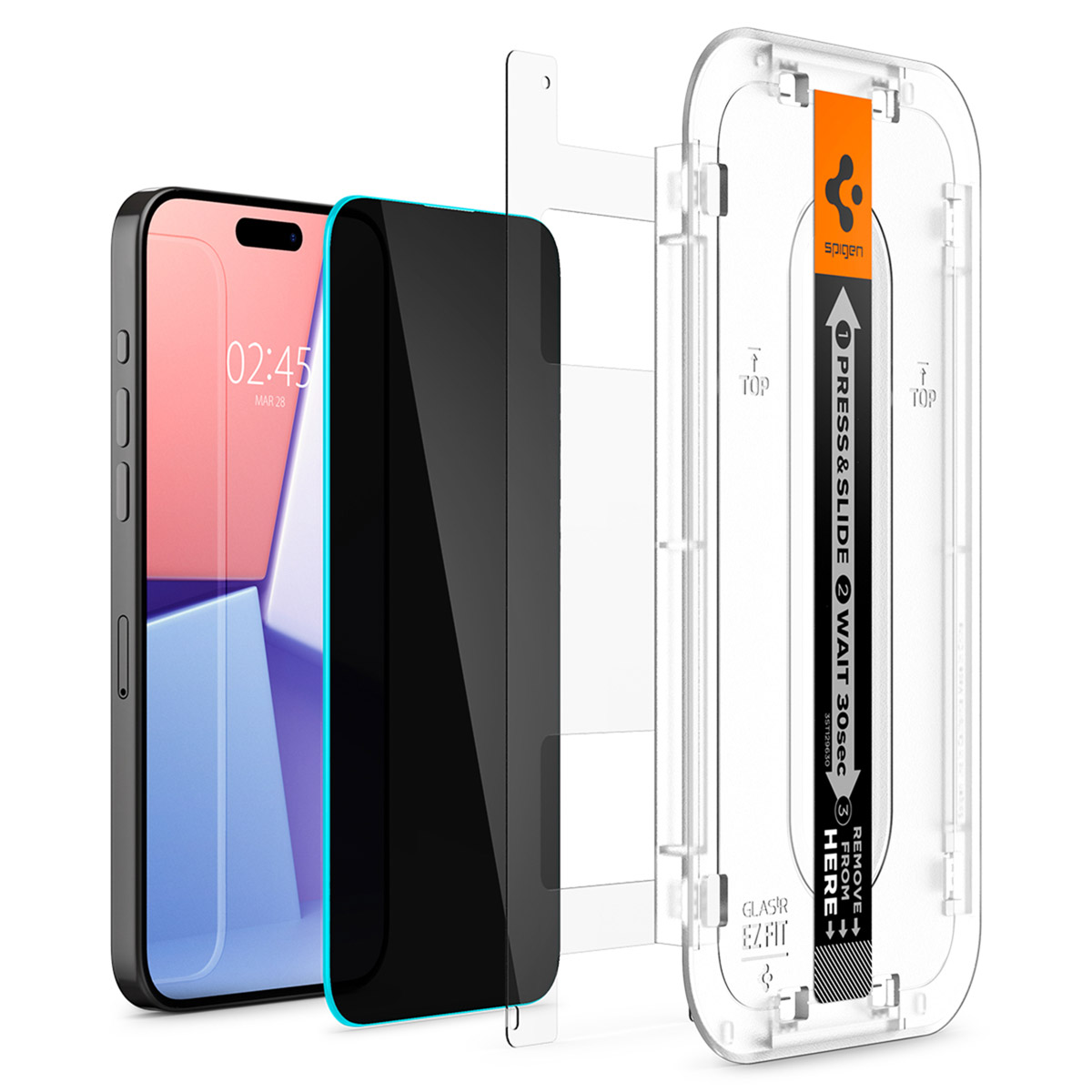 Spigen EZ Fit GLAS.tR met installatietray - Privacy Glass - 1 pack Apple iPhone 15 Pro Max
