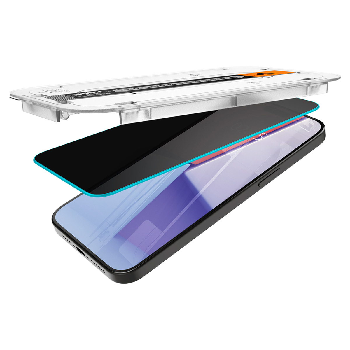 Spigen EZ Fit GLAS.tR met installatietray - Privacy Glass - 1 pack Apple iPhone 15 Pro Max