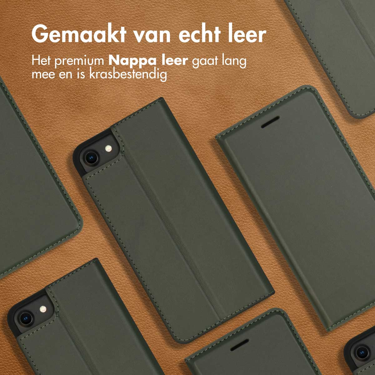 Accezz Premium Leather Slim Bookcase Apple iPhone SE (2022 / 2020) / 8 / 7 / 6(s) - Groen