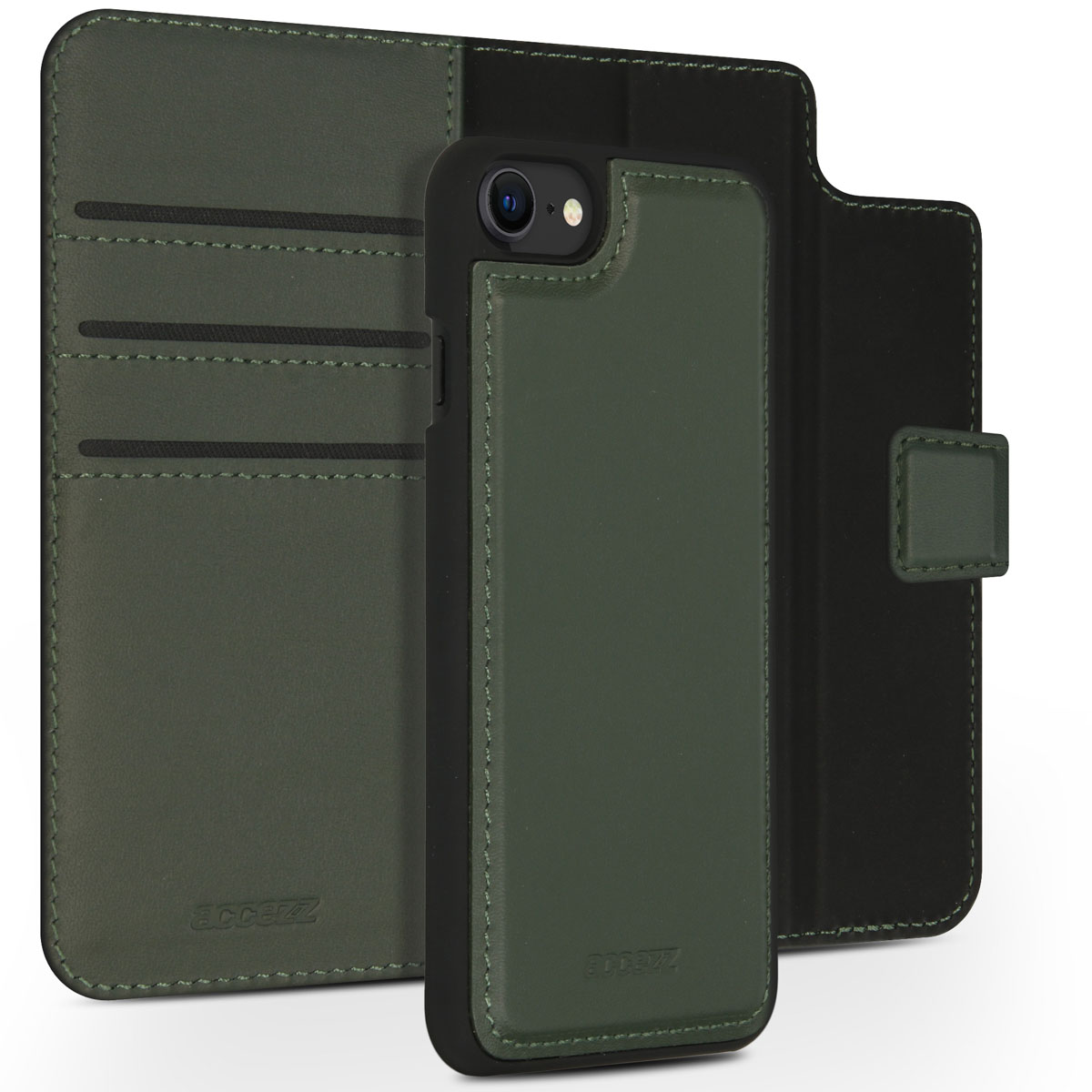 Accezz Premium Leather 2 in 1 Wallet Bookcase Apple iPhone SE (2022 / 2020) / 8 / 7 / 6(s) - Groen