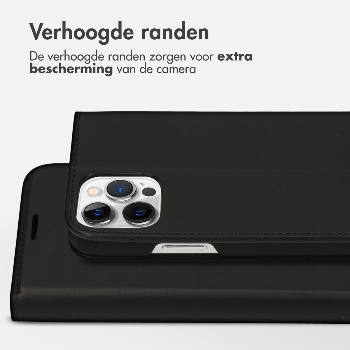 Accezz Premium Leather Slim Bookcase Apple iPhone 12 (Pro) - Zwart