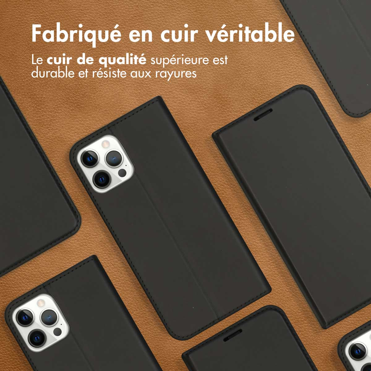 Accezz Premium Leather Slim Bookcase Apple iPhone 12 (Pro) - Zwart
