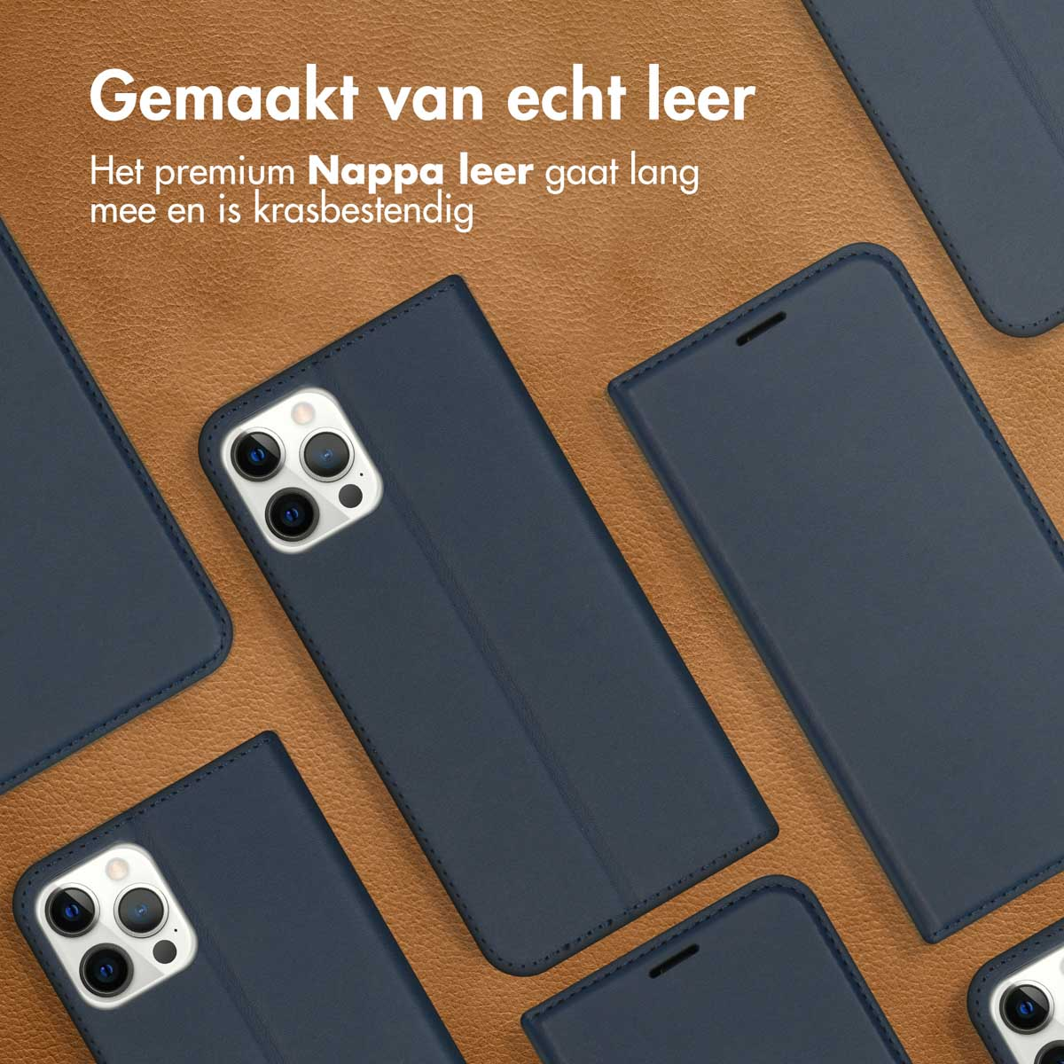 Accezz Premium Leather Slim Bookcase Apple iPhone 12 (Pro) - Donkerblauw