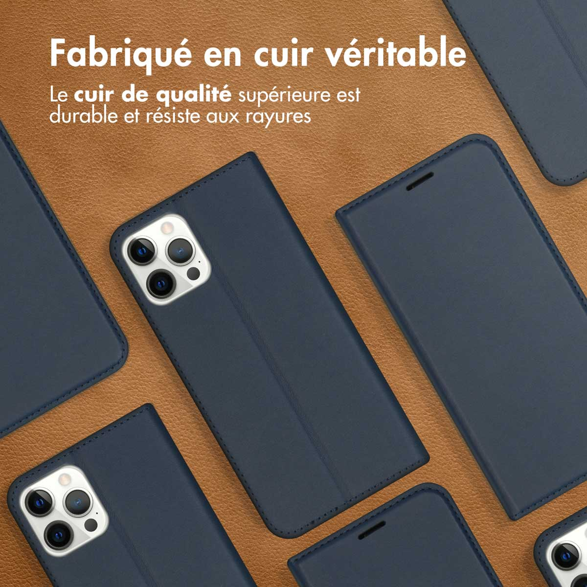 Accezz Premium Leather Slim Bookcase Apple iPhone 12 (Pro) - Donkerblauw