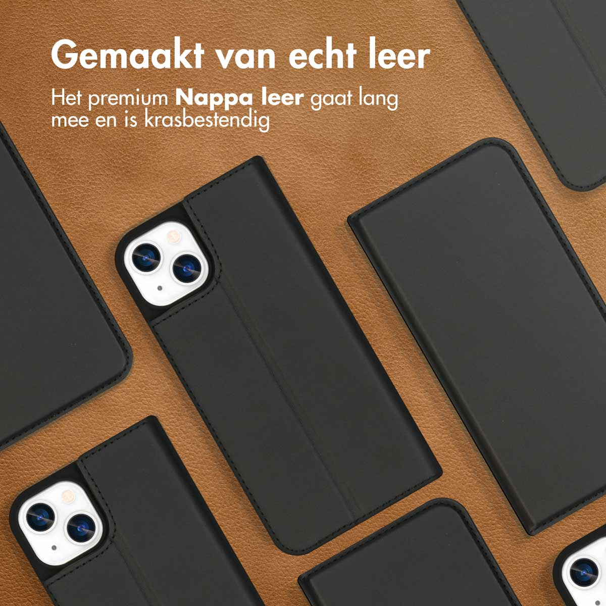 Accezz Premium Leather Slim Bookcase Apple iPhone 13 - Zwart