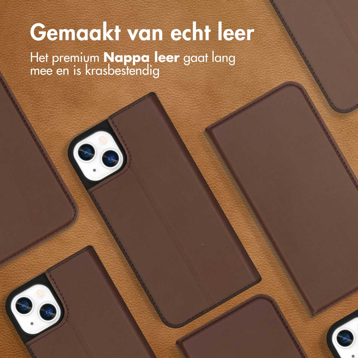 Accezz Premium Leather Slim Bookcase Apple iPhone 13 - Bruin