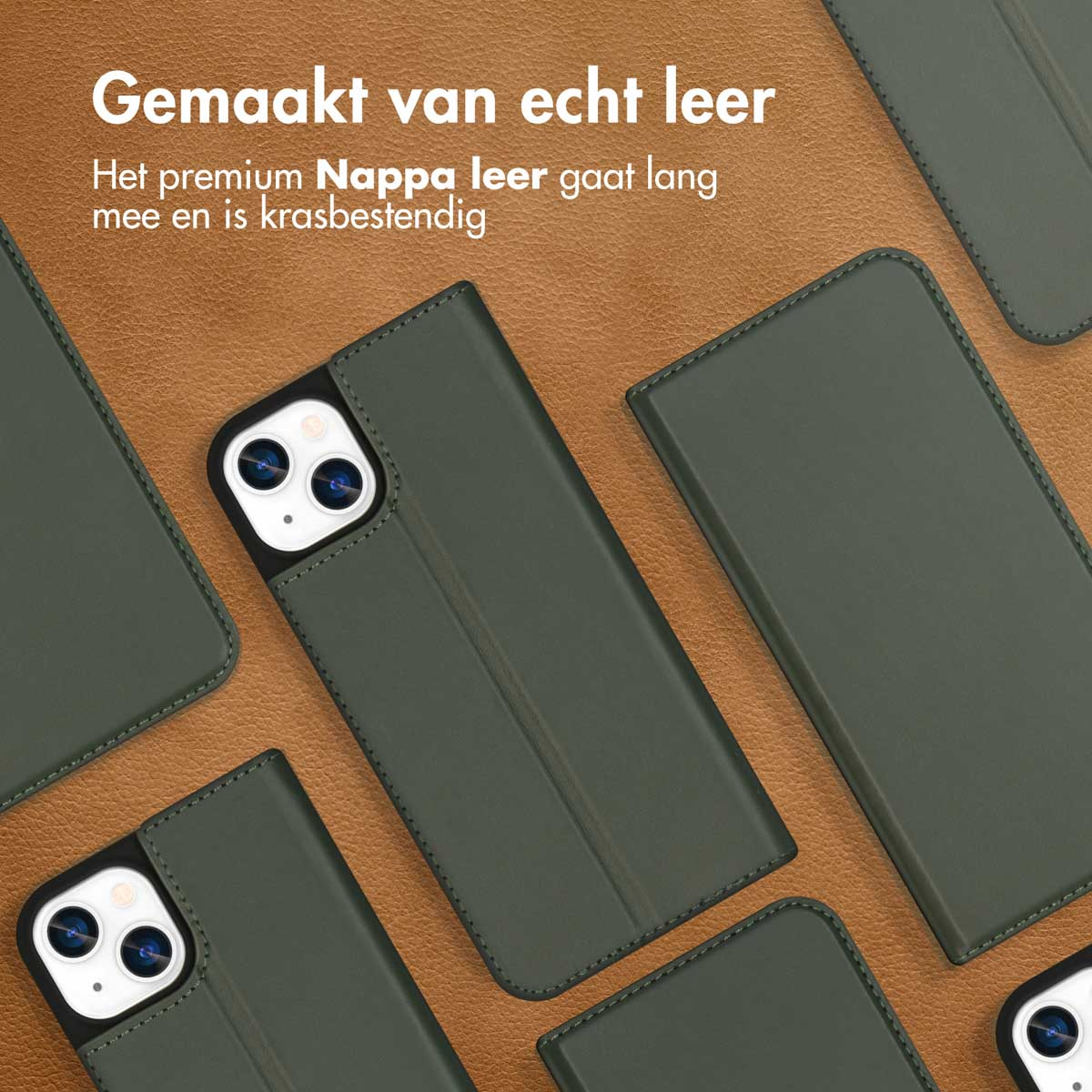 Accezz Premium Leather Slim Bookcase Apple iPhone 13 - Groen