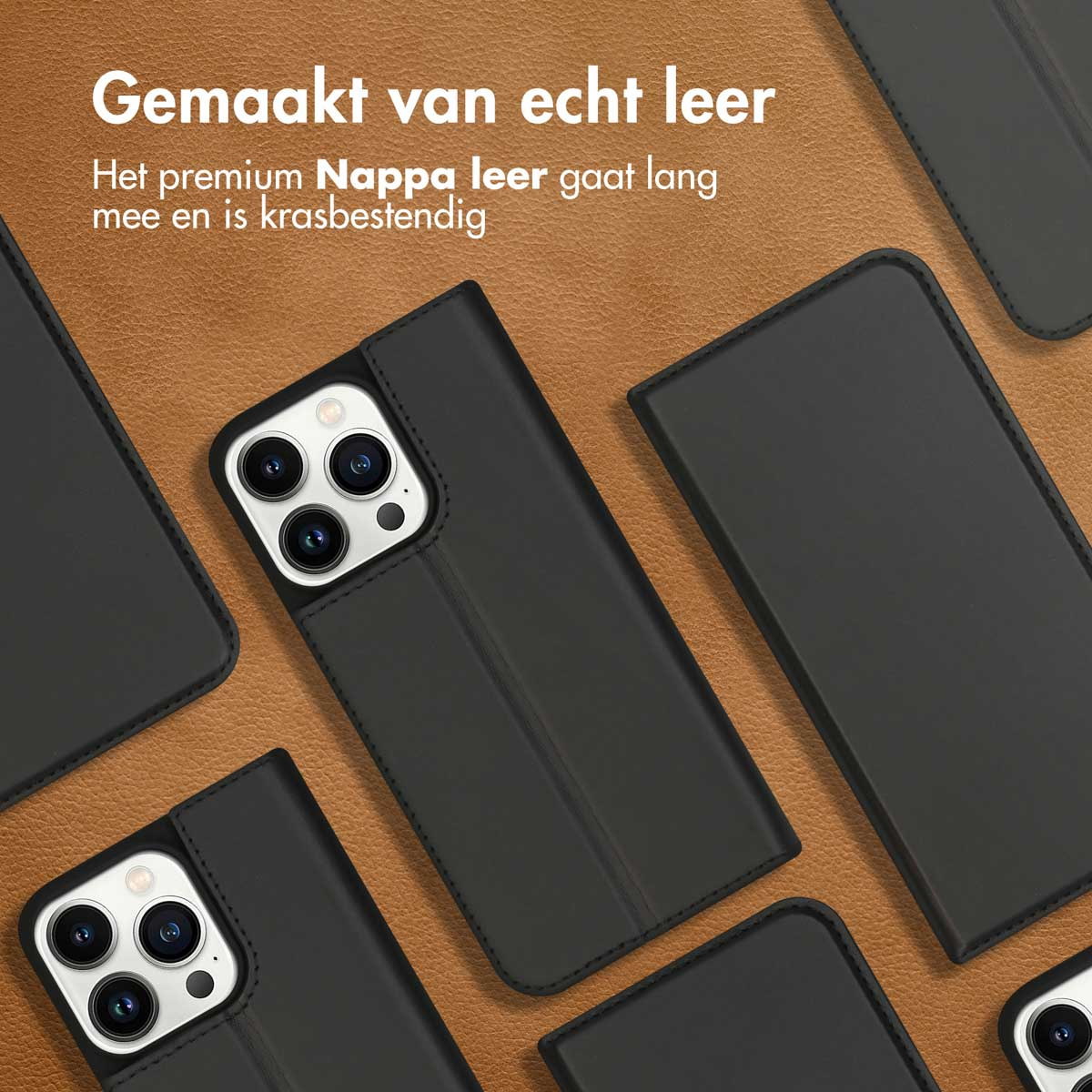 Accezz Premium Leather Slim Bookcase Apple iPhone 13 Pro - Zwart