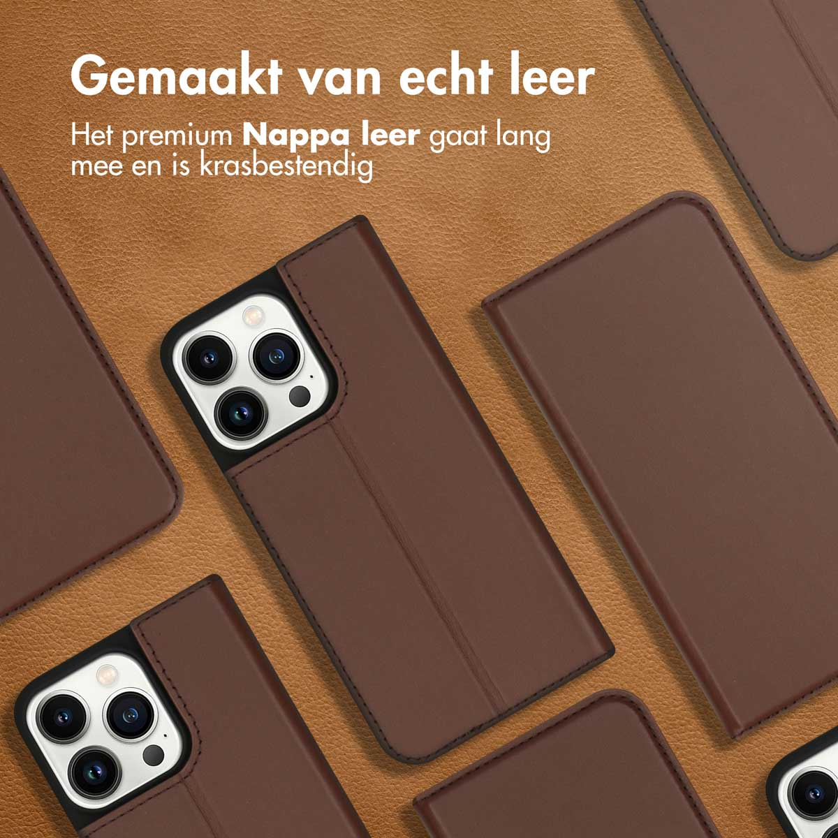 Accezz Premium Leather Slim Bookcase Apple iPhone 13 Pro - Bruin