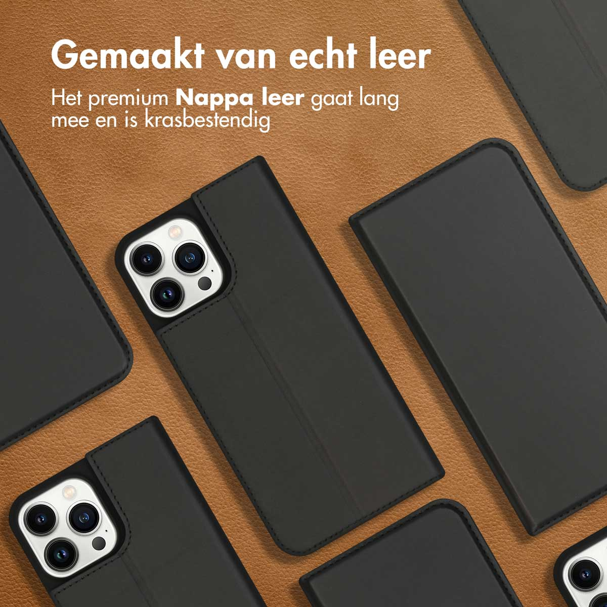 Accezz Premium Leather Slim Bookcase Apple iPhone 13 Pro Max - Zwart