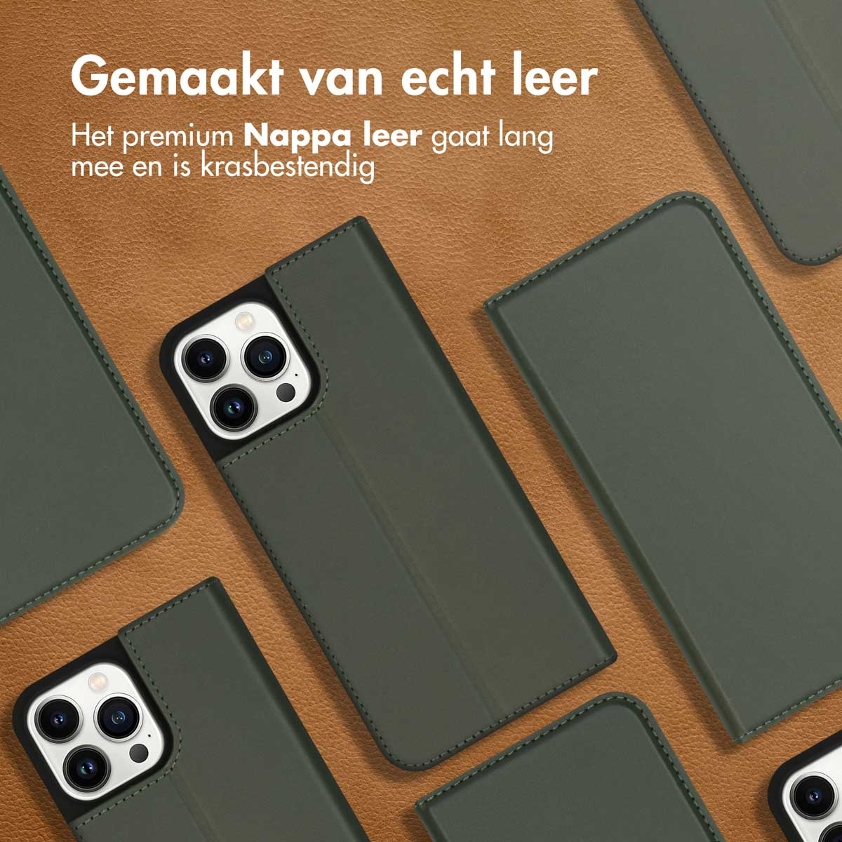 Accezz Premium Leather Slim Bookcase Apple iPhone 13 Pro Max - Groen
