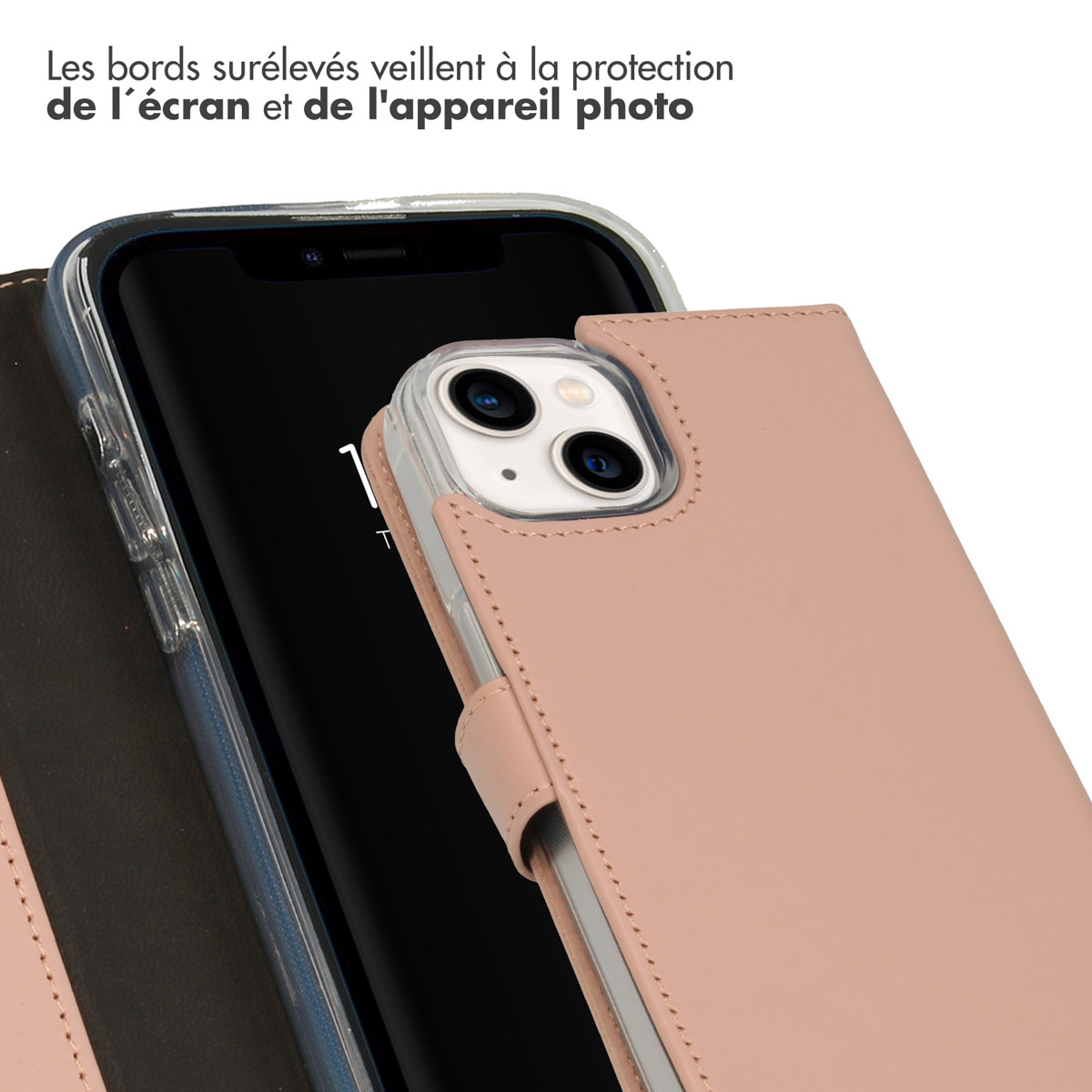 Selencia Echt Leren Bookcase iPhone 14 - Dusty Pink